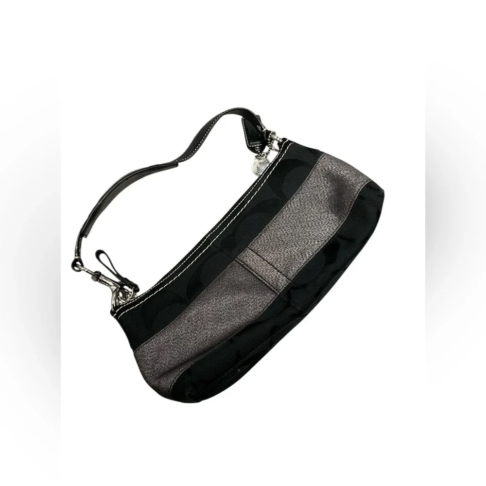 Coach Black Signature Mini Hobo bag with Silver Sparkle Stripe-Vintage